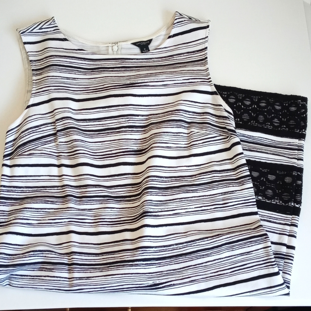 *** Relisted**** Ann Taylor Rayon/ Nylon Blend Stripe Lace Trim Dress 2 - Picture 8 of 12